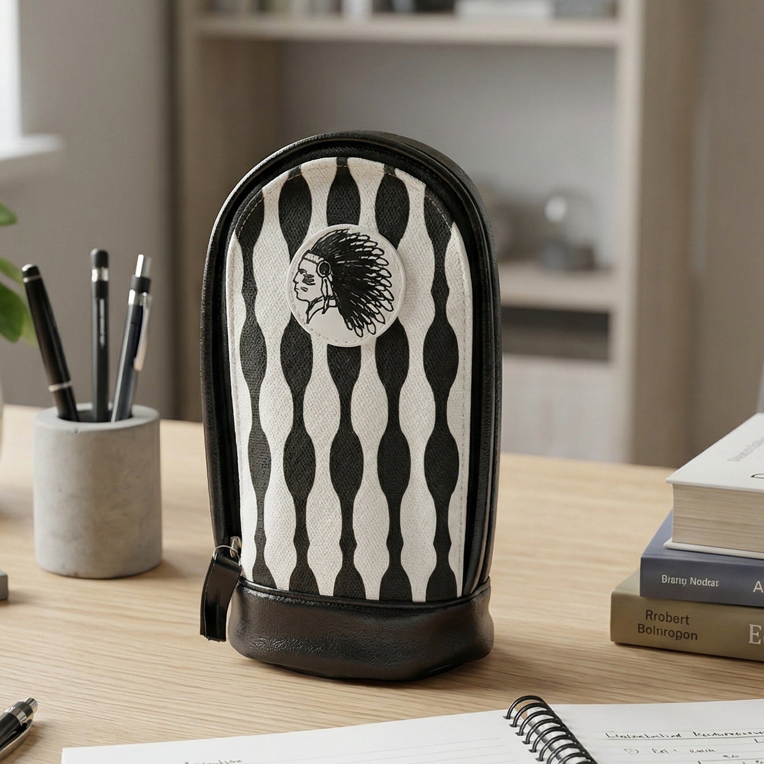 Wukusy stylish hard base zipper pencil pouch with a sleek design, perfect for organizing pens and stationery.