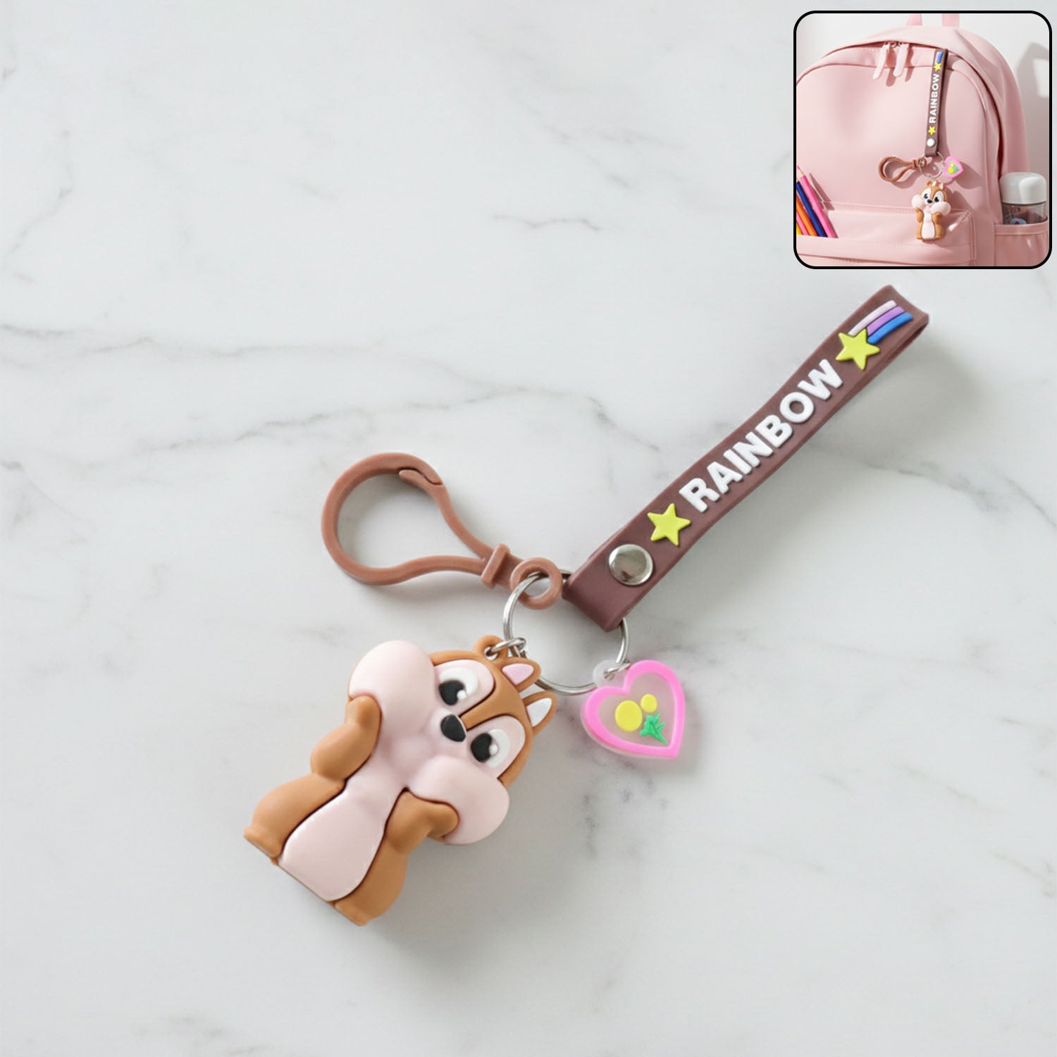 Cute cartoon animal silicone keychain with rainbow strap from Wukusy, featuring colorful animal design and durable strap.