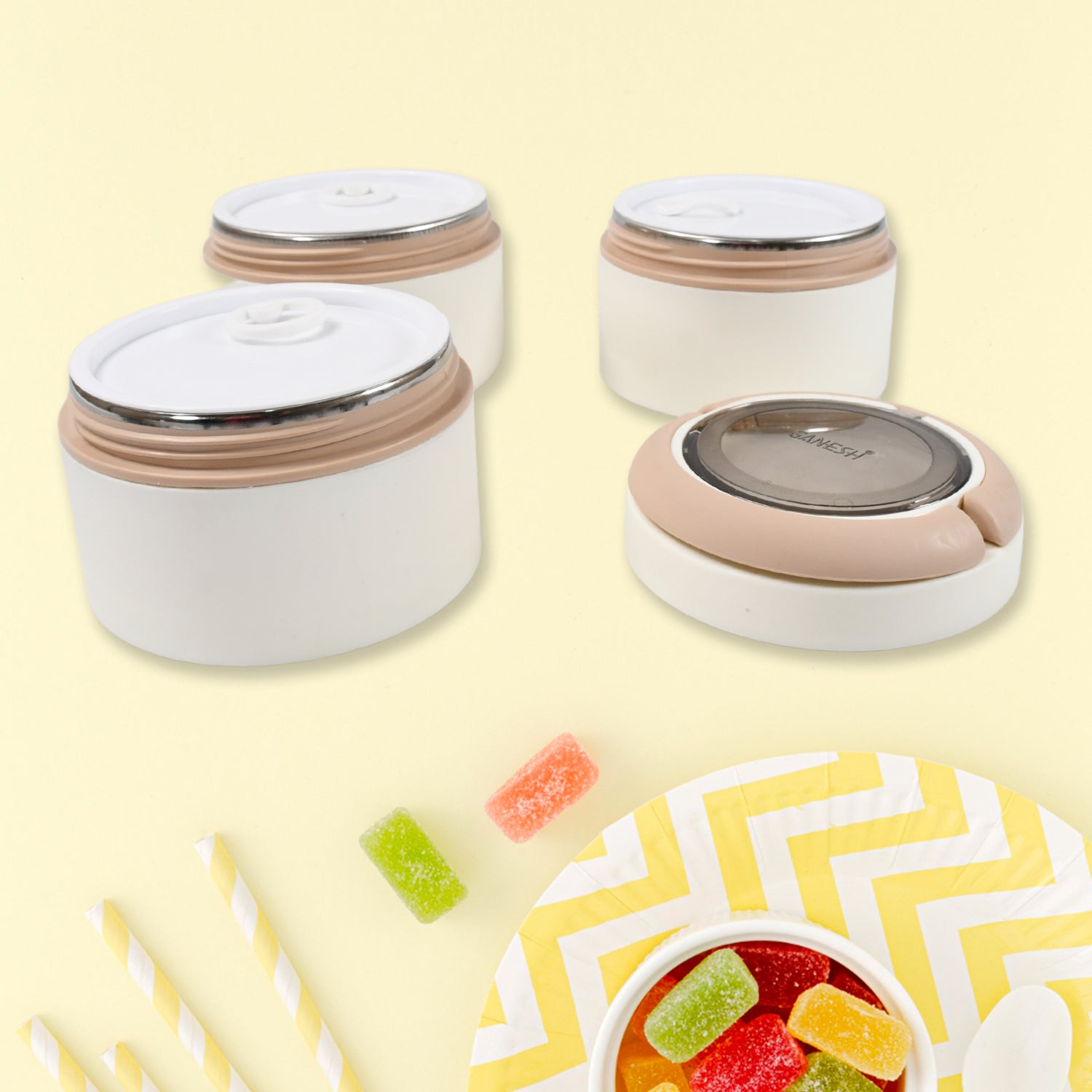 Wukusy Ganesh Smart Stack stainless steel lunch box with 2 or 3 layers, airtight and leak-proof for office, school, or picnic use.