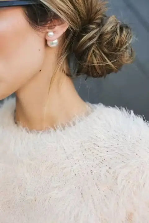 Elegant pearl Hollywood earrings by Ekom featuring push back alloy design, suitable for stylish kitchen and dining occasions.