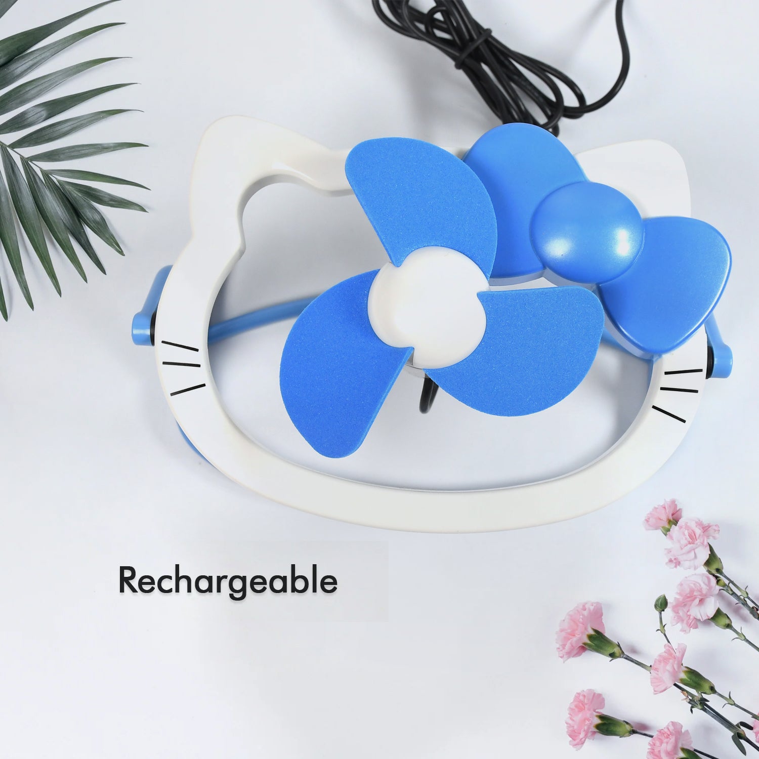 Wukusy Hello Kitty cartoon mini desktop fan in bright colors, USB-powered portable fan for home or office use
