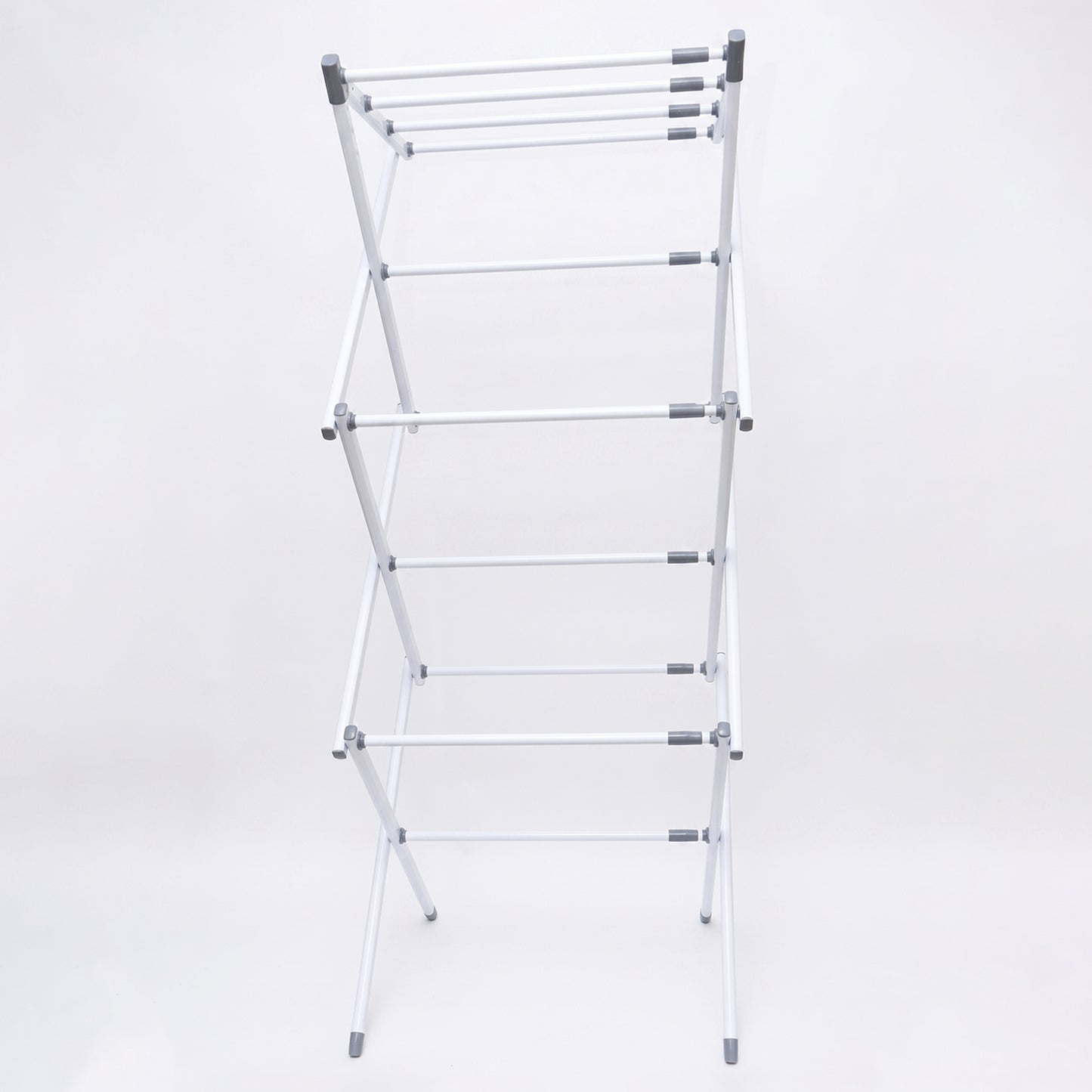 Wukusy 3-tier folding clothes drying rack with multiple bars for laundry, suitable for balcony use, compact and adjustable.