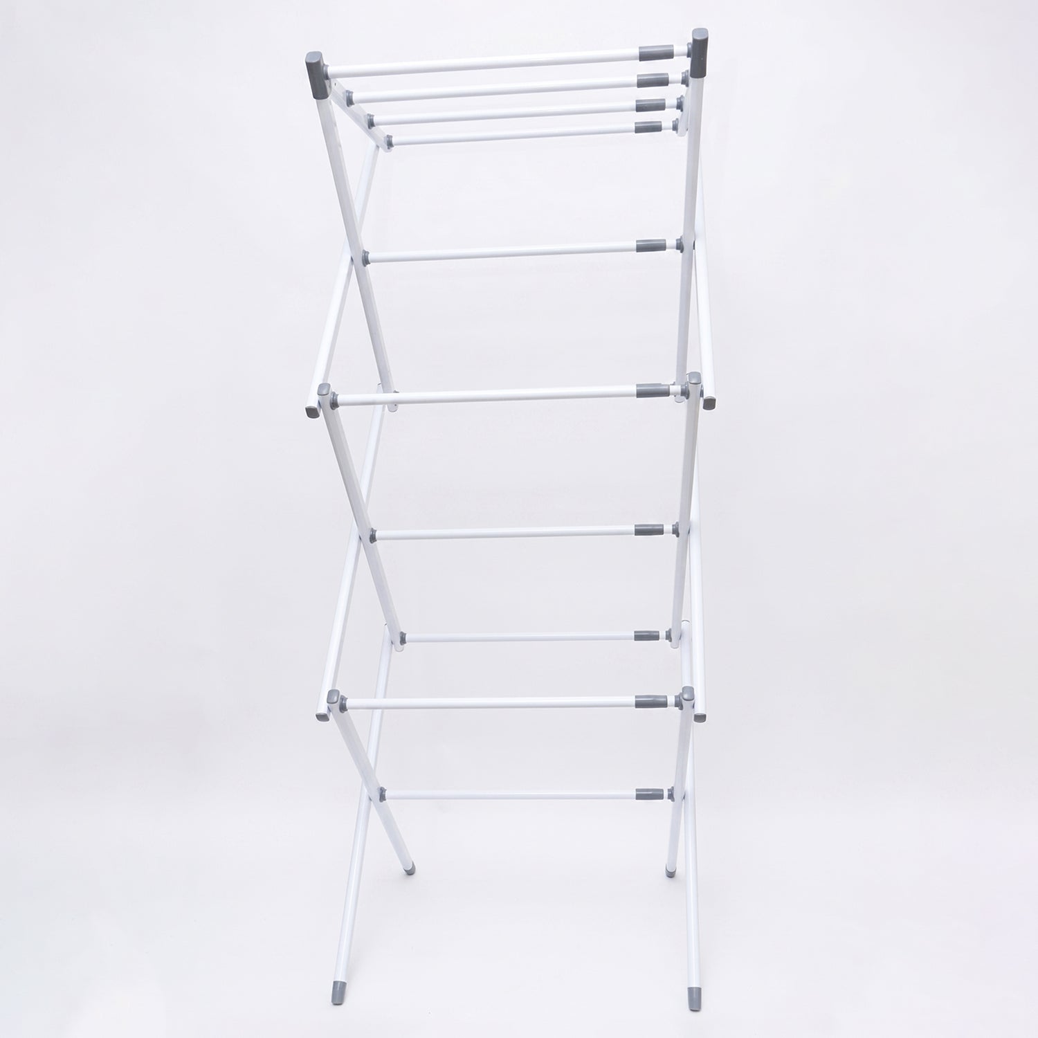 Wukusy 3-tier folding clothes drying rack with multiple bars for laundry, suitable for balcony use, compact and adjustable.