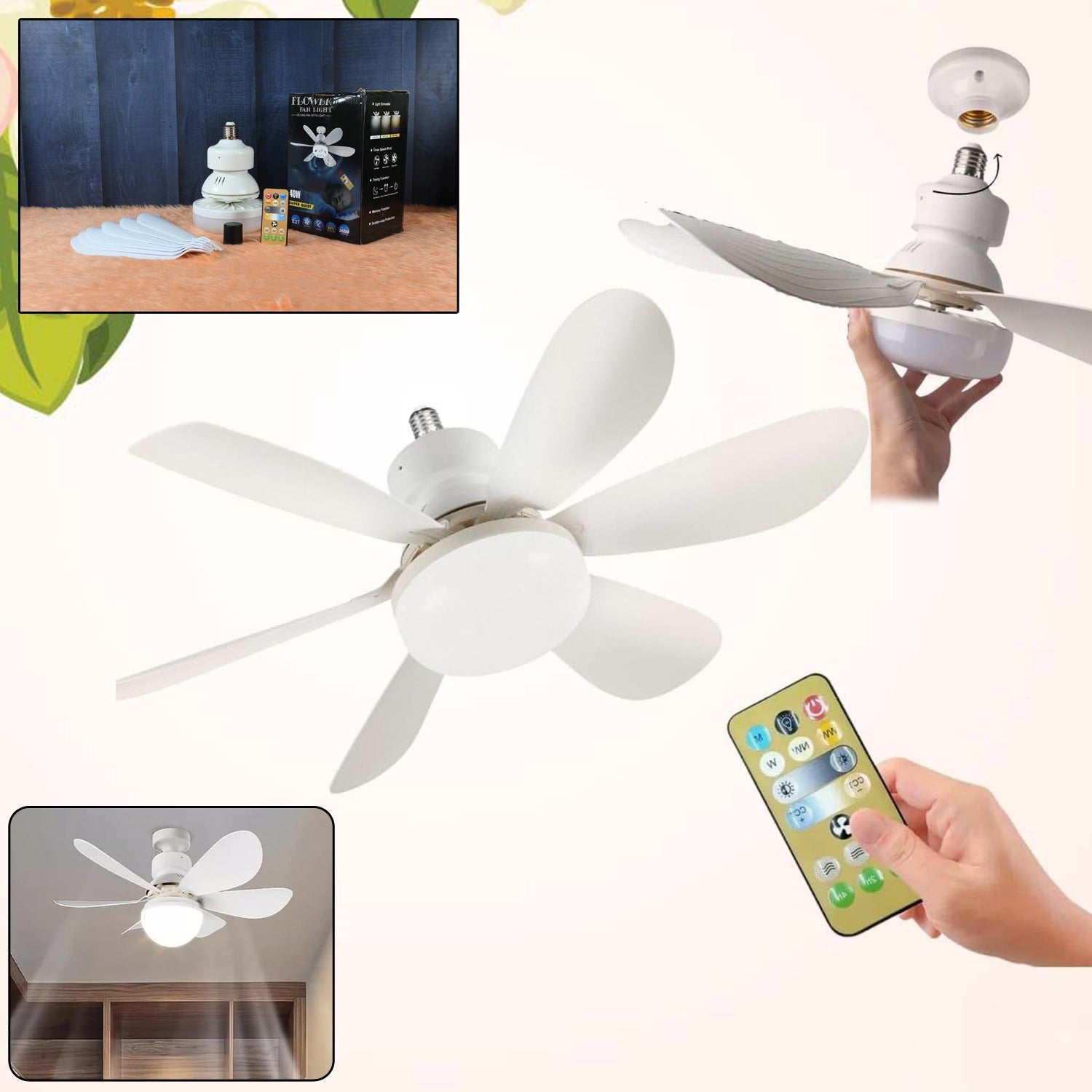 Wukusy 40W LED ceiling fan remote control with buttons for power, speed, and light adjustment, designed for electronic fan systems.