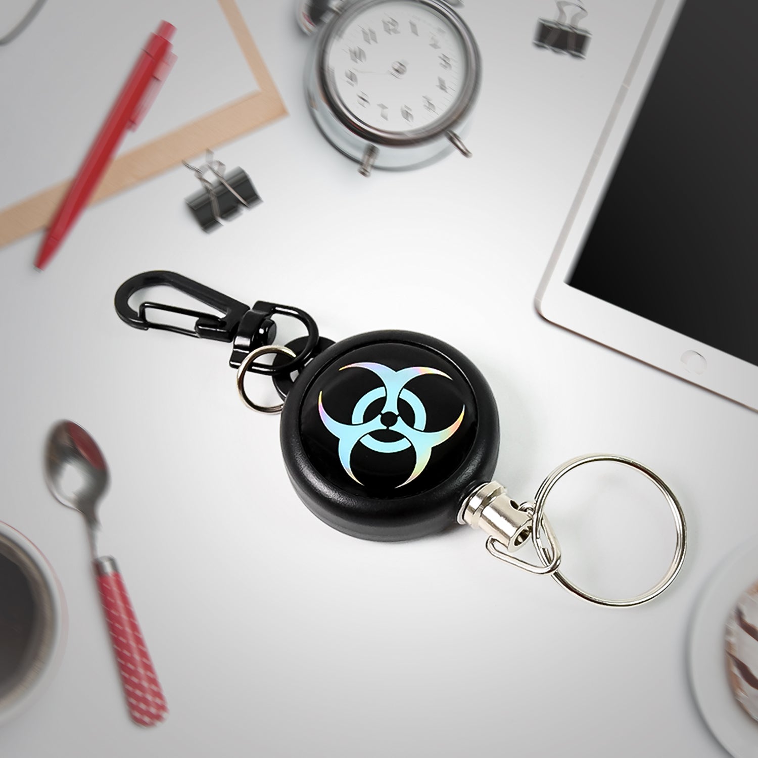 Wukusy safety anti-lost retractable key chain, large size, with durable cord and clip for home improvement key organization.