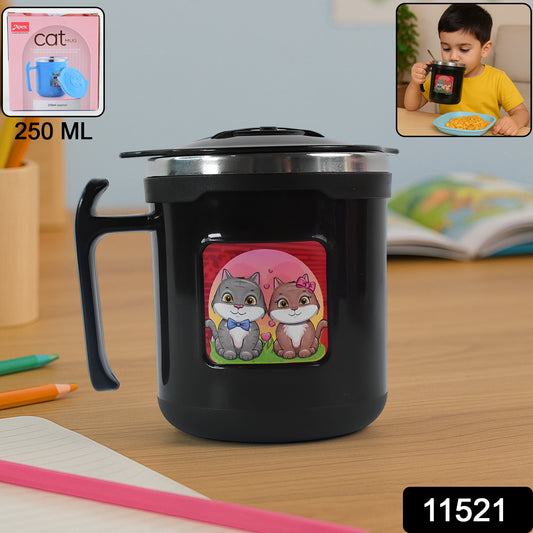 Wukusy Apex Cat Mug with 250ml stainless steel insulated interior and cute cat print, ideal for home and kitchen use.