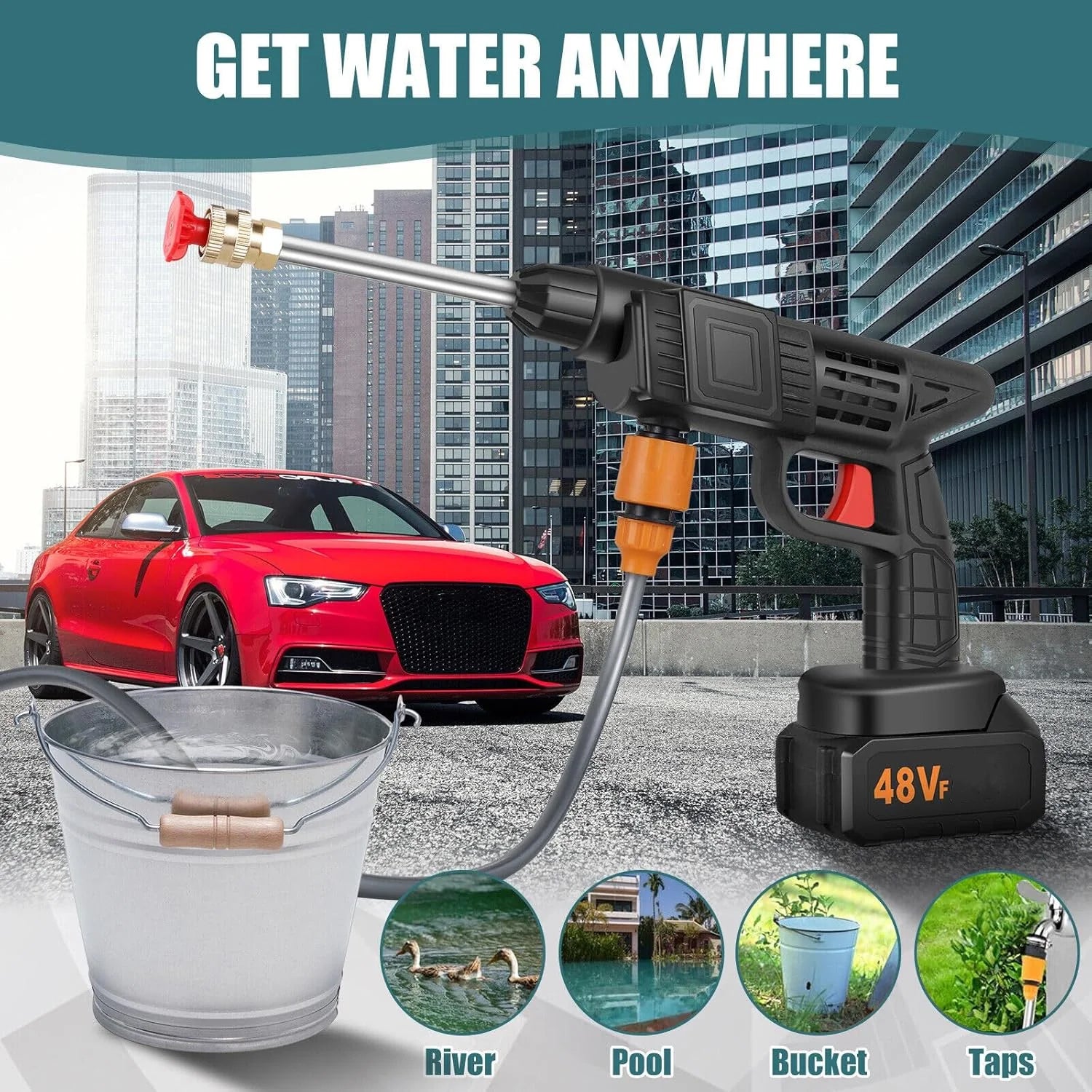 Wukusy 48v car washer gun water spray nozzle in small box, ideal for vehicle cleaning and washing applications