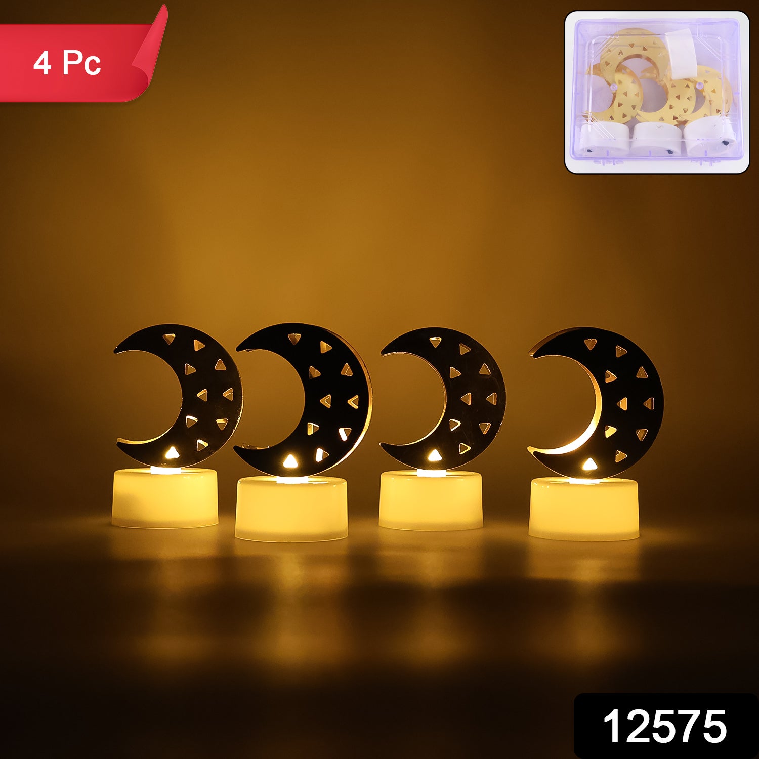 Set of four moon-shaped flameless LED candles by Wukusy, decorative home decor for cozy ambiance and aesthetic display.