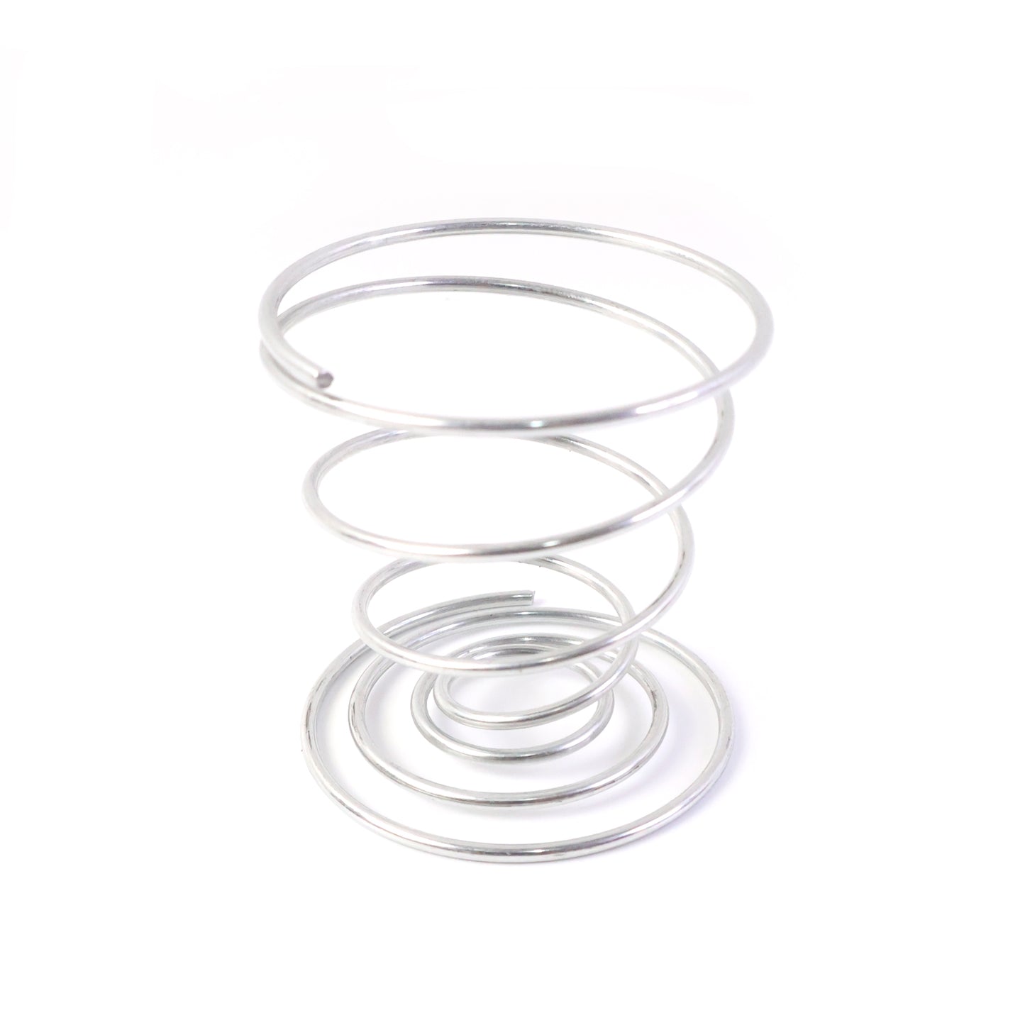 Stainless steel spring egg cup holder by Wukusy, designed to securely hold a boiled egg in a kitchen setting.