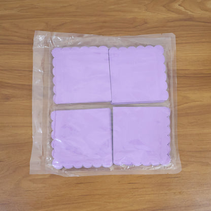 Lilac scalloped disposable paper napkin from Wukusy, 23x23 cm, showing elegant design and 120-pack for home and kitchen use.