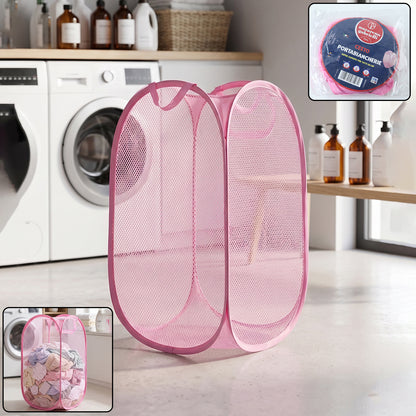 Wukusy foldable mesh laundry basket in gray, lightweight clothes hamper with 32x32x58cm dimensions, featuring breathable mesh material