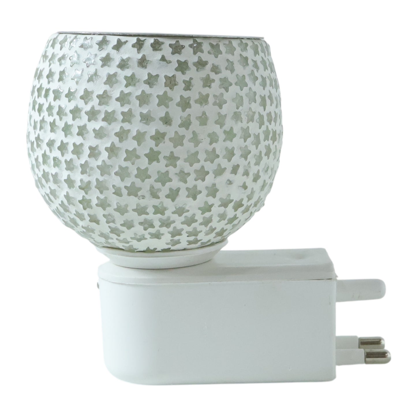Wukusy plug-in star-shaped glass aroma diffuser night lamp with illuminated star cutout design, showcasing a sleek, modern style.