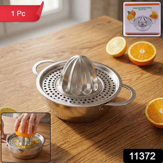 Wukusy stainless steel citrus juicer with manual hand press for fresh orange and lemon juice, easy to use and durable.