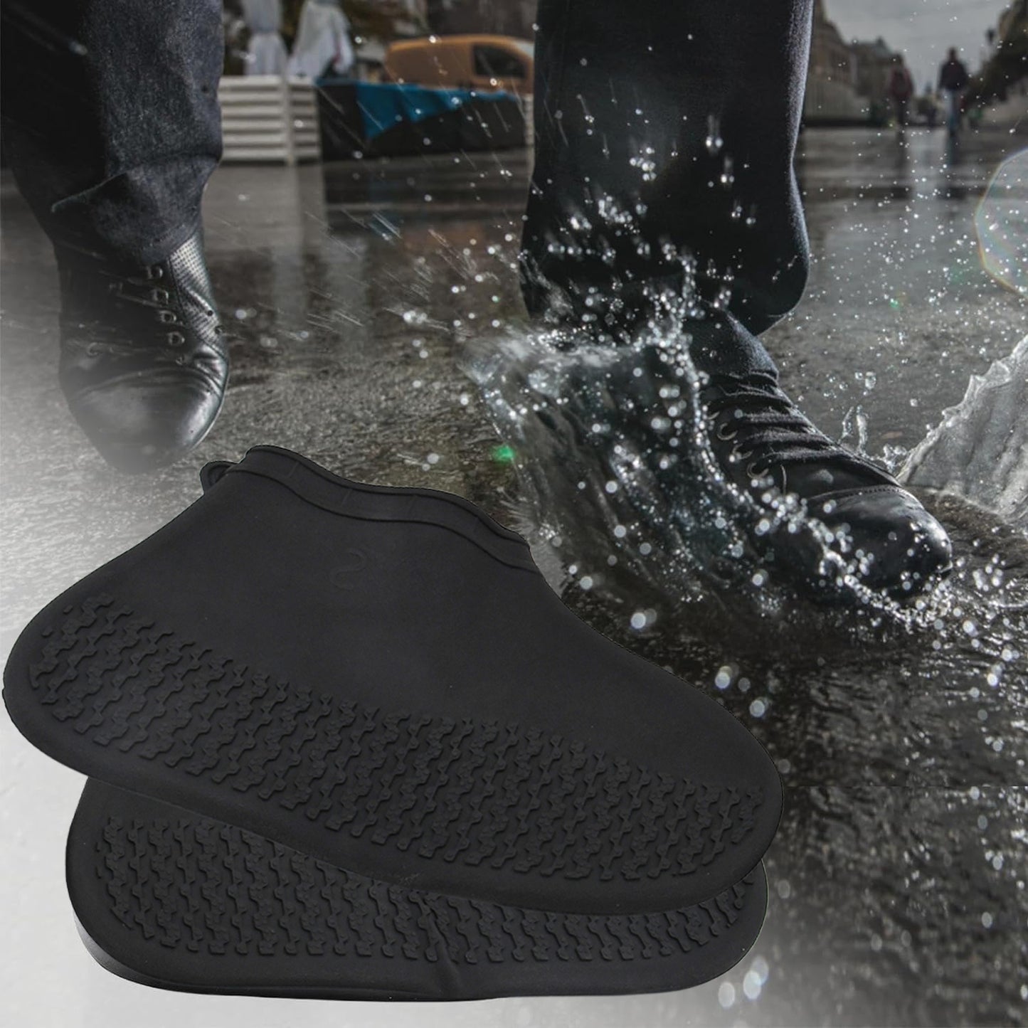 Pair of Wukusy small non-slip silicone rain boot covers, waterproof, foldable, and anti-skid for footwear protection.