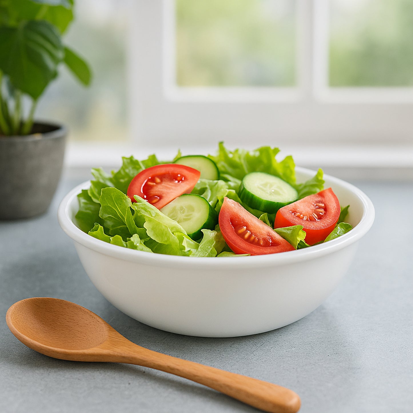 White plastic 6-inch round deep serving bowl from Wukusy, ideal for kitchen and dining use, shown with a smooth, deep interior.