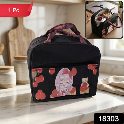 Insulated lunch bag with cute cartoon design by Wukusy, showing colorful character prints on a lightweight, portable food container.