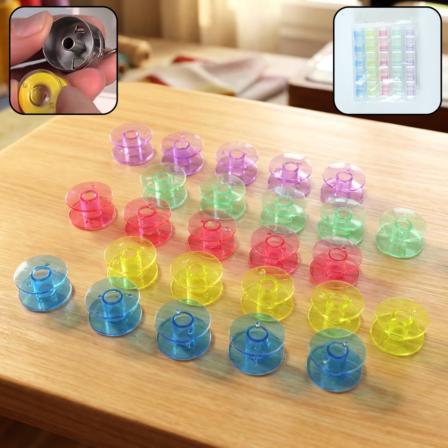 Wukusy Doris Roller Sewing Machine Bobbin Set with 25 plastic bobbins for sewing machine thread spools and quilting projects