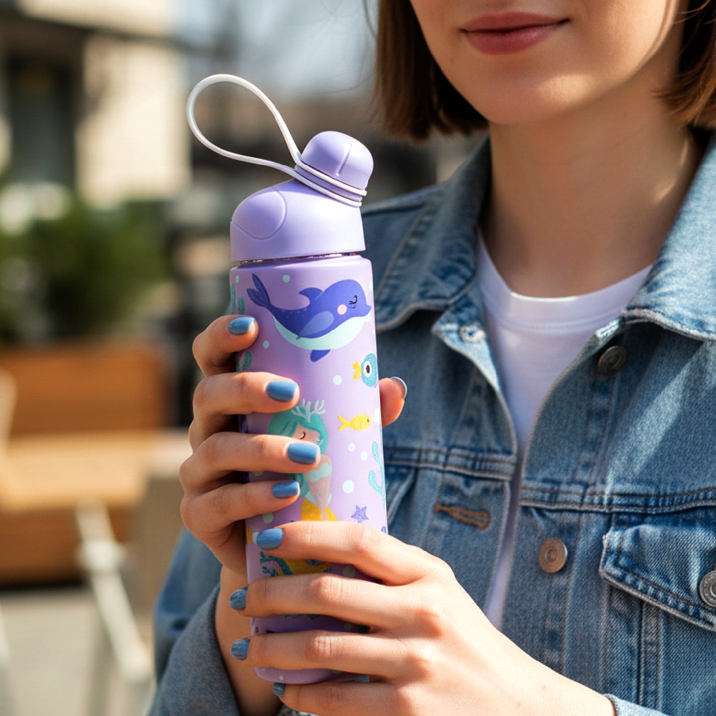 Wukusy Pexpo Pico Art 500ml stainless steel water bottle with printed design, hot and cold insulated, for travel and everyday use.