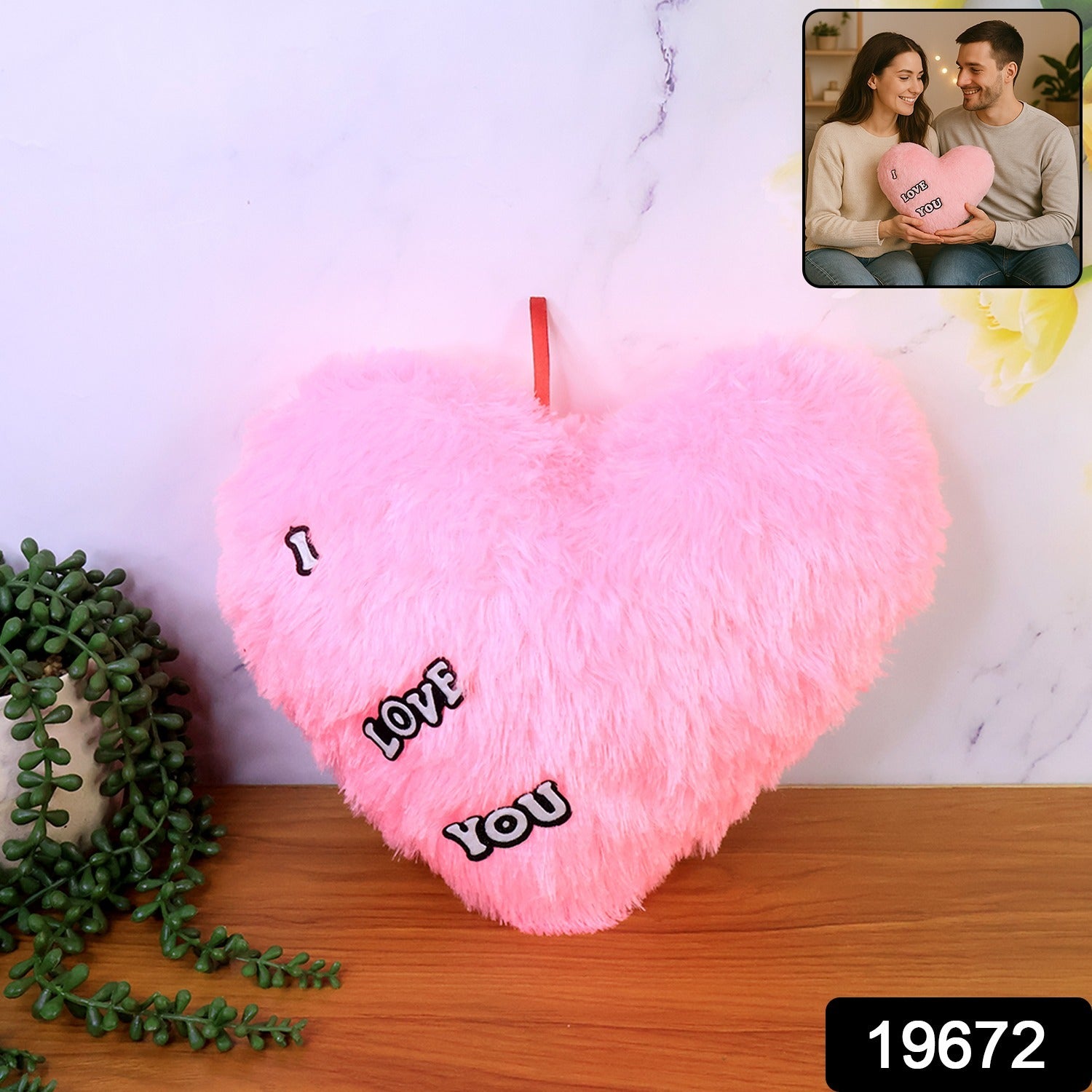 Wukusy soft plush heart-shaped cushion with "I Love You" embroidered, perfect for home decor or cozy comfort.