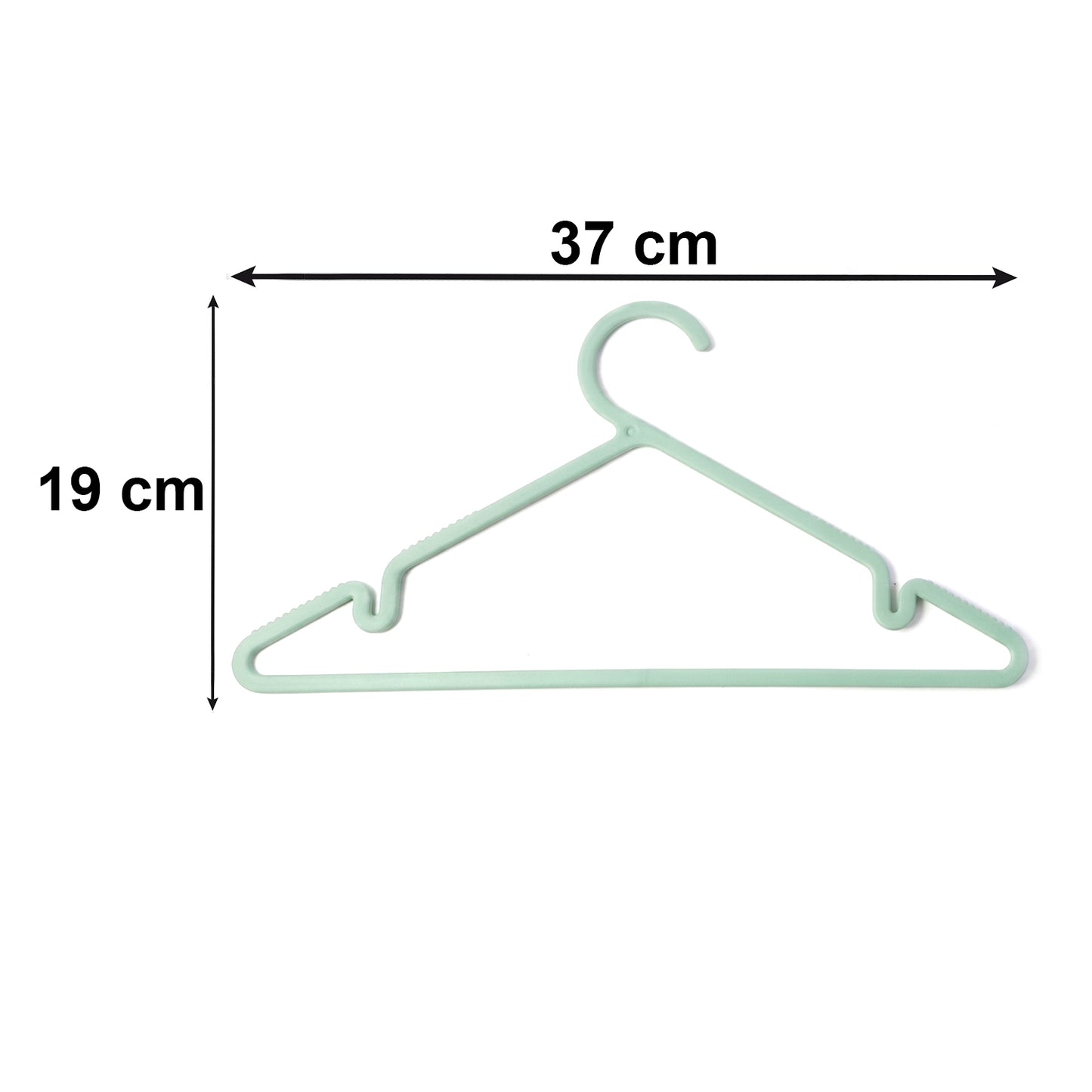 Set of six Wukusy Apex Gripi plastic clothes hangers in a wardrobe, durable and lightweight for hanging shirts and jackets.