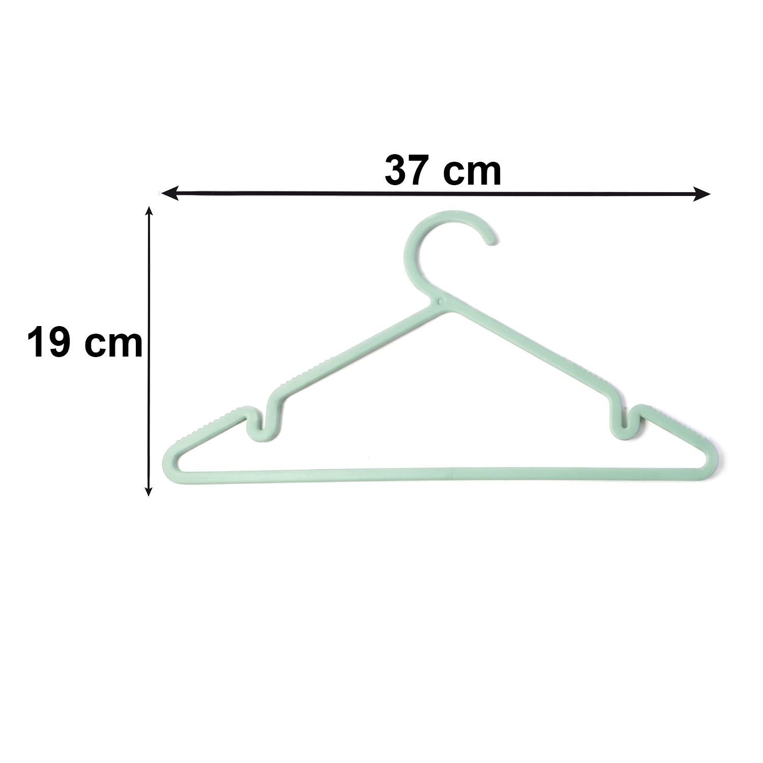 Set of six Wukusy Apex Gripi plastic clothes hangers in a wardrobe, durable and lightweight for hanging shirts and jackets.