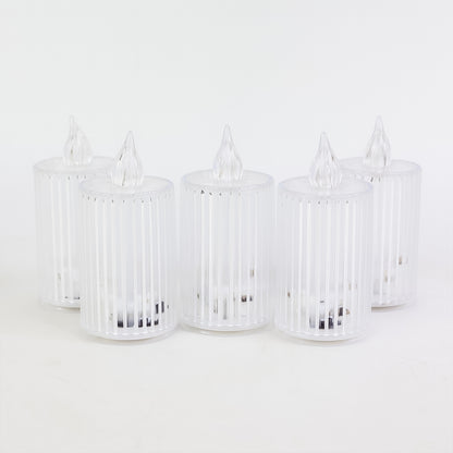 Set of five Wukusy crystal effect LED flameless candles for home decor, showcasing warm ambient lighting and realistic flame effect.