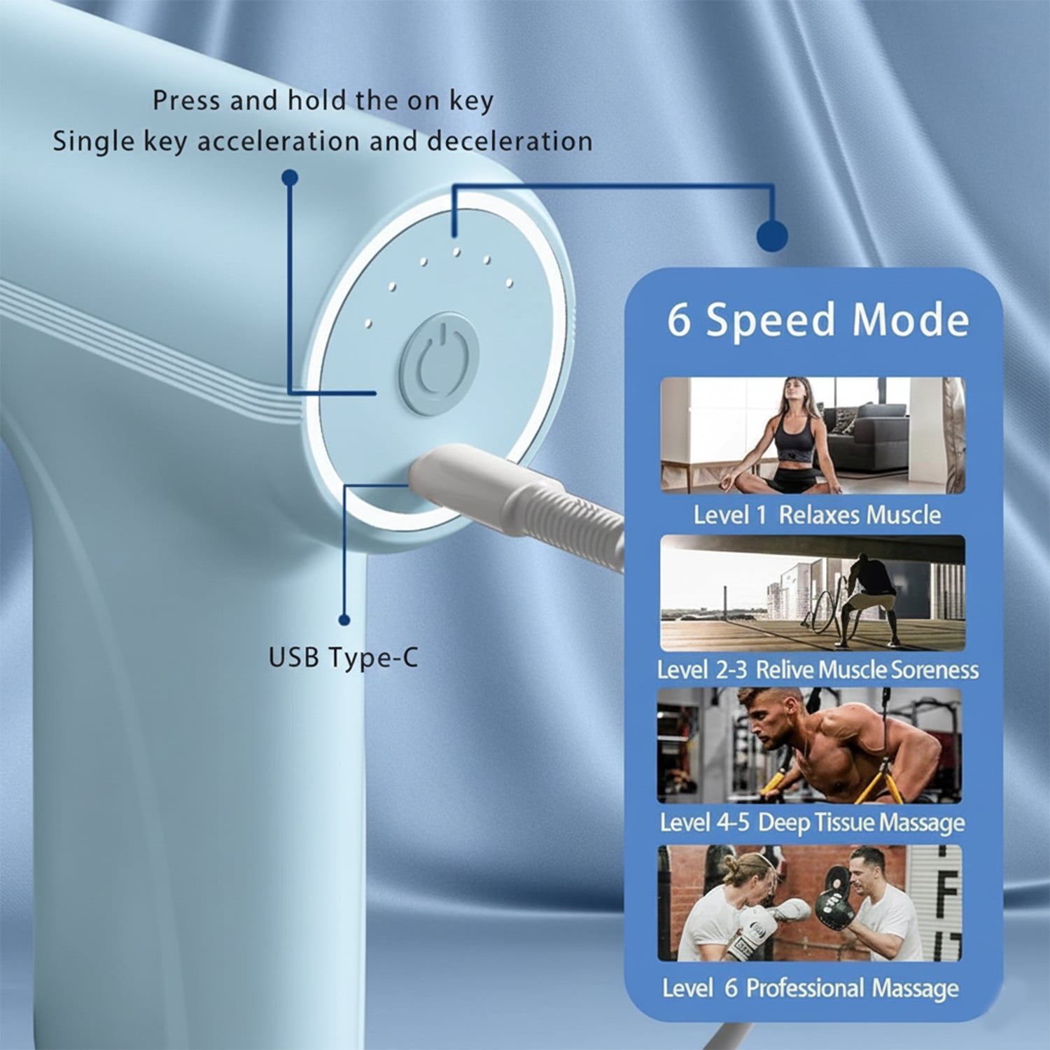 Wukusy electric vibrating massage gun with multiple interchangeable heads for muscle relaxation and pain relief.