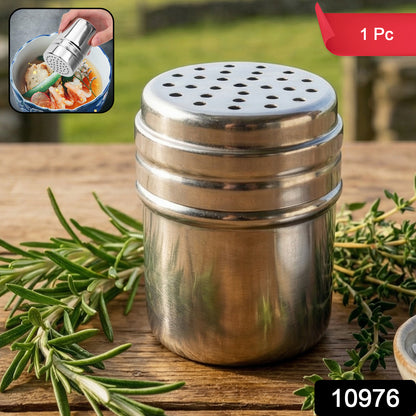 Stainless steel spice shaker container by Wukusy, compact and versatile for kitchen spice storage and seasoning.