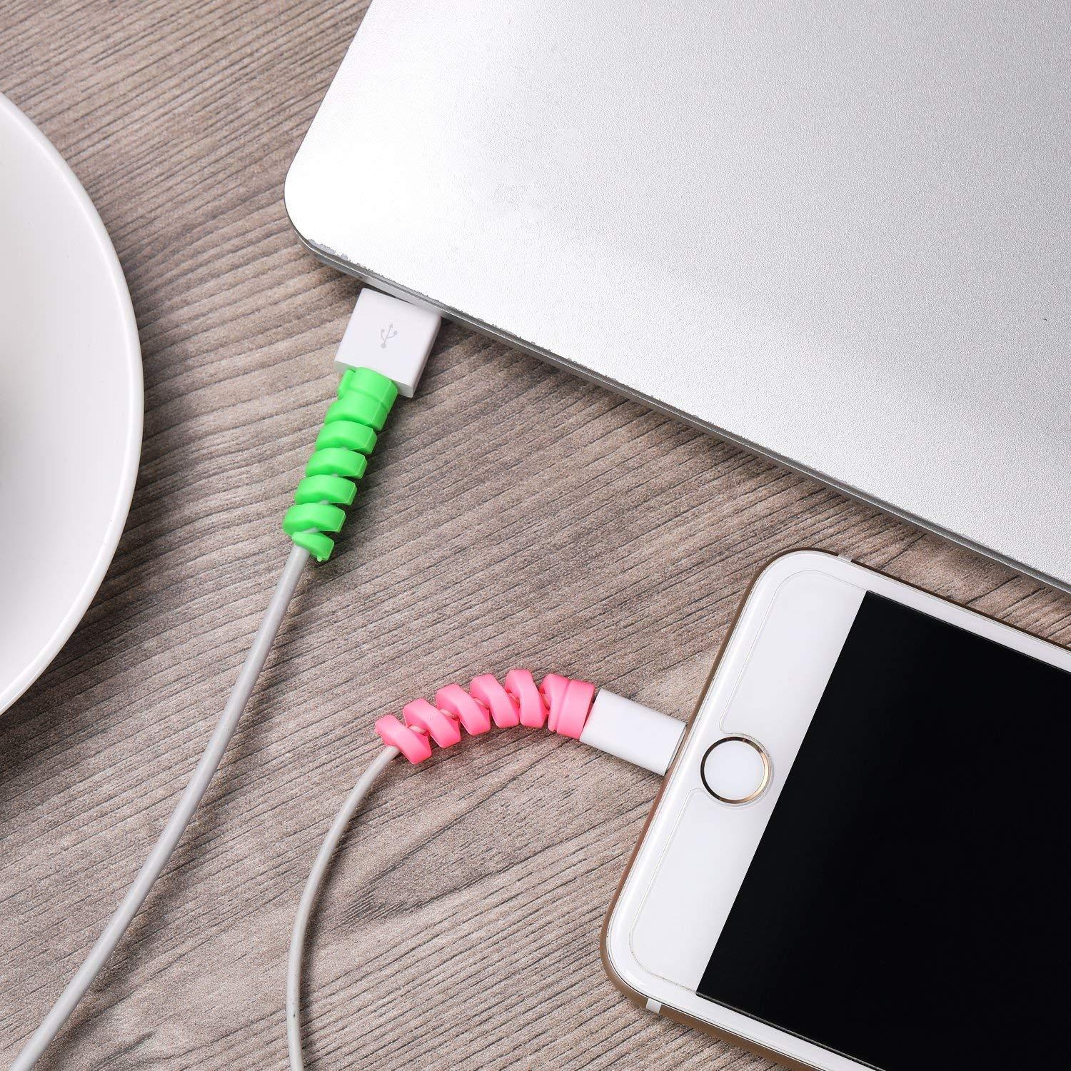 Wukusy Spiral Charger Spring Cable Protector for mobile data cables, prevents tangling and damage, shown on a white background.