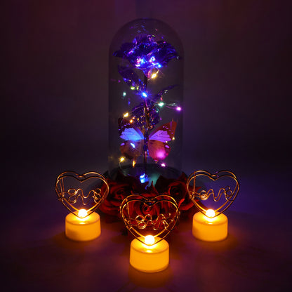 Romantic gift set from Wukusy featuring a candle, chocolates, and a small bouquet, perfect for special occasions.