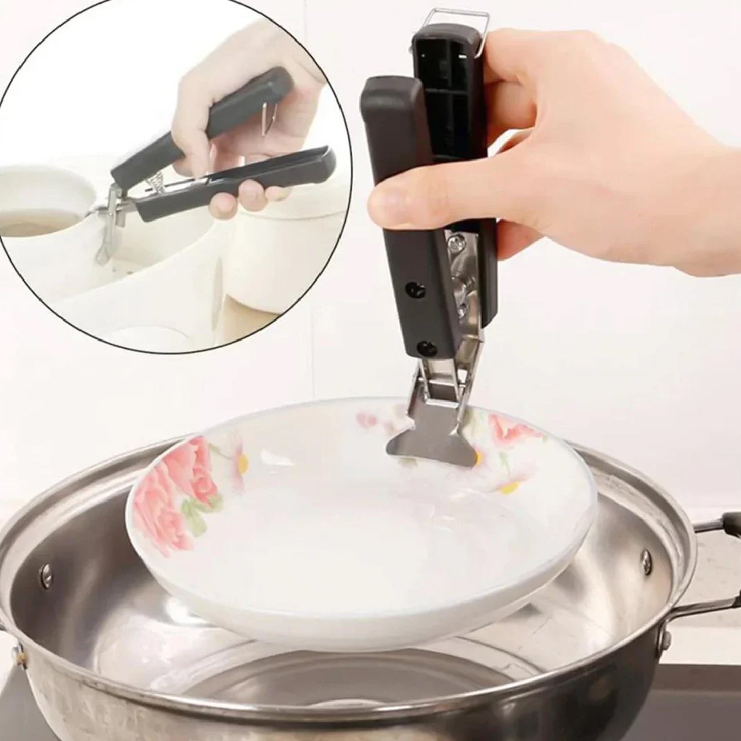 Wukusy heavy-duty universal pot and pan gripper clamp, 1-piece, designed for secure handling of cookware in the kitchen
