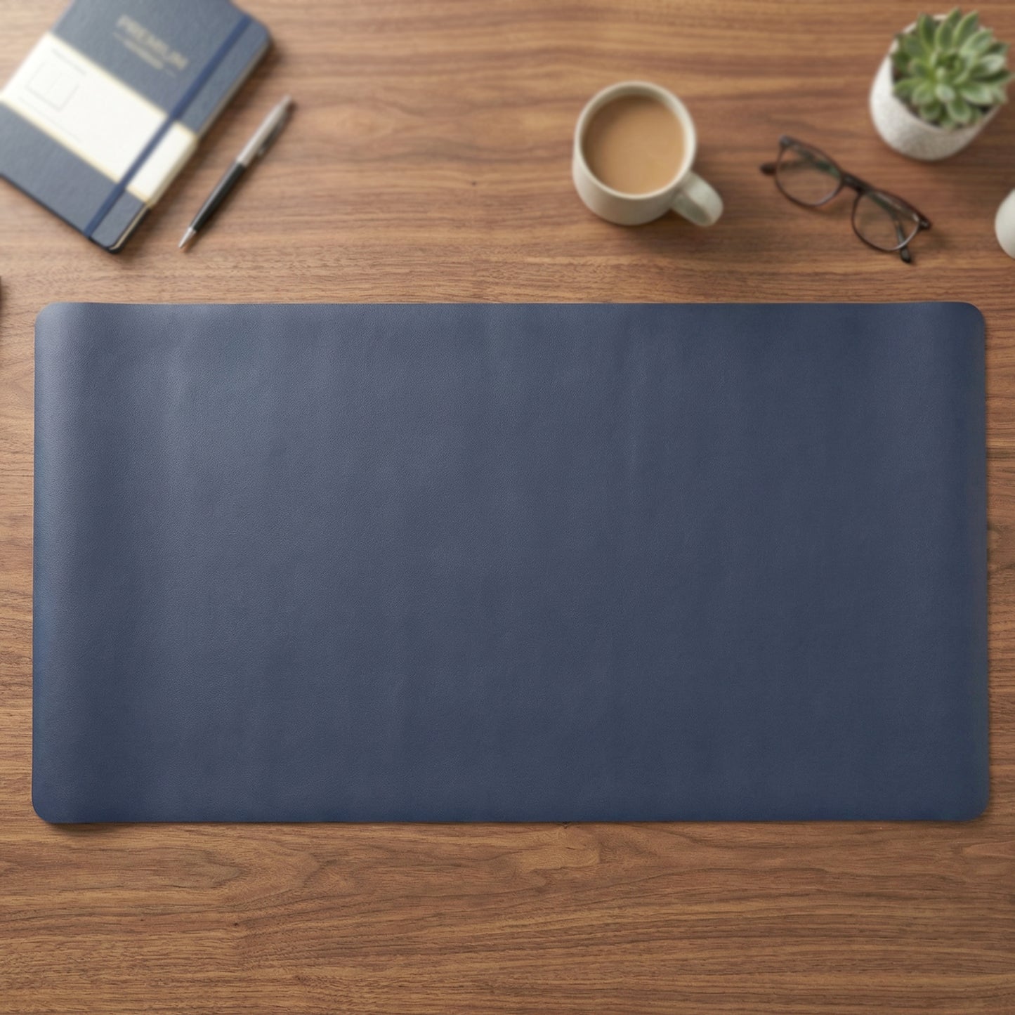 Large Wukusy leather finish desk mat and mouse pad, 90x45 cm, with smooth surface for comfortable workspace and mouse movement.