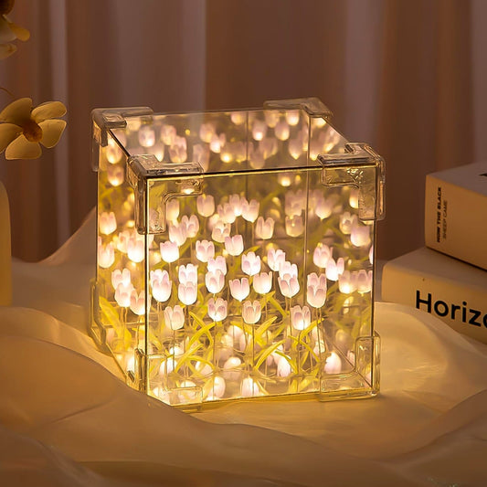 Wukusy Cube Tulip Night Lamp with multicolor LED lighting, decorative home decor for bedroom ambiance, set of one.