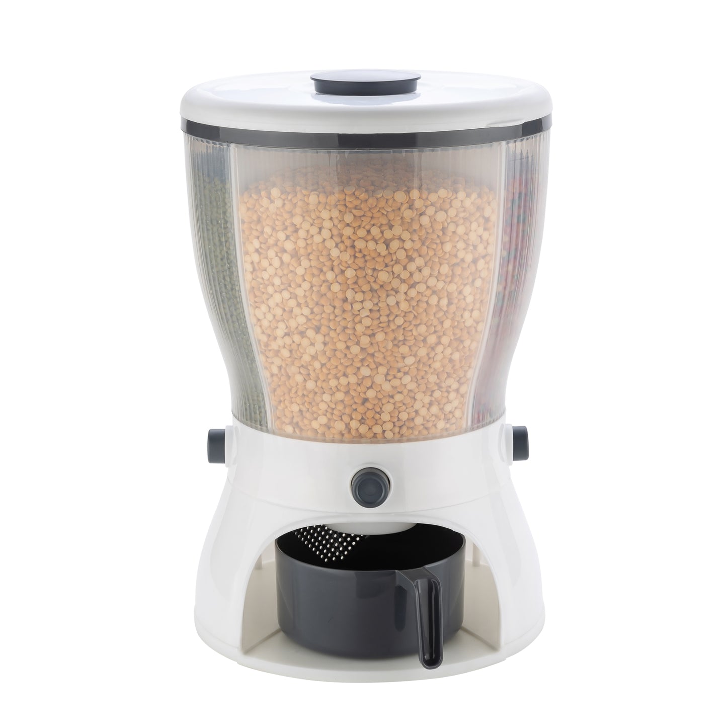 Wukusy 4-in-1 rice dispenser and grain storage container for cereals and household kitchen organization.