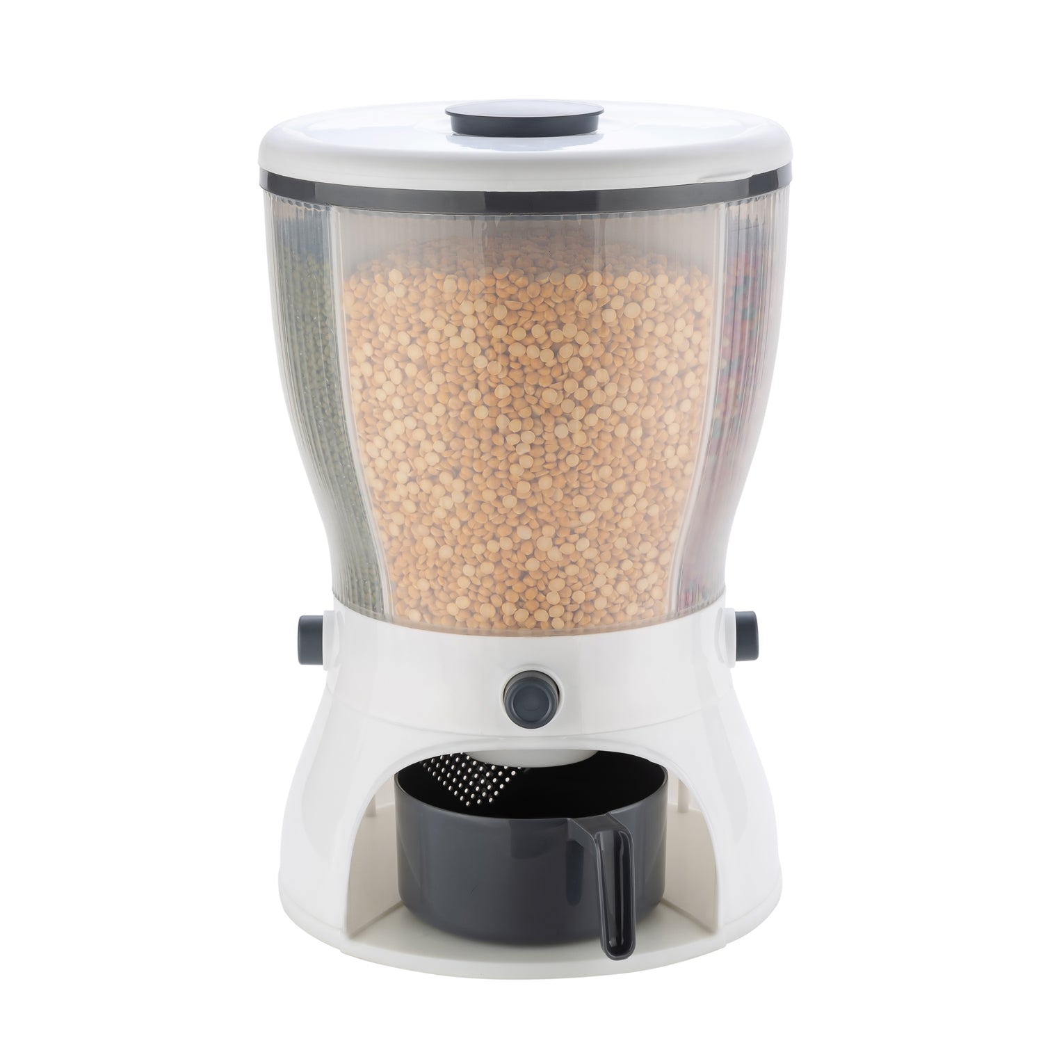 Wukusy 4-in-1 rice dispenser and grain storage container for cereals and household kitchen organization.