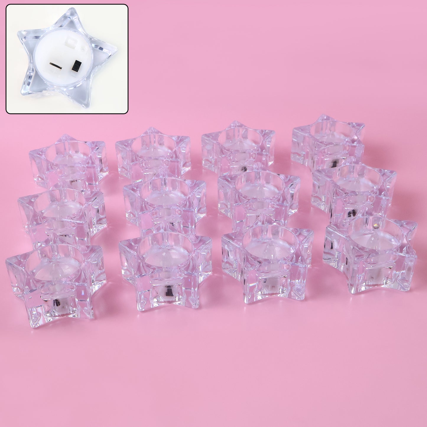 Set of 12 Wukusy LED crystal-effect flameless smokeless candles for elegant home decor, featuring realistic flame-like glow.