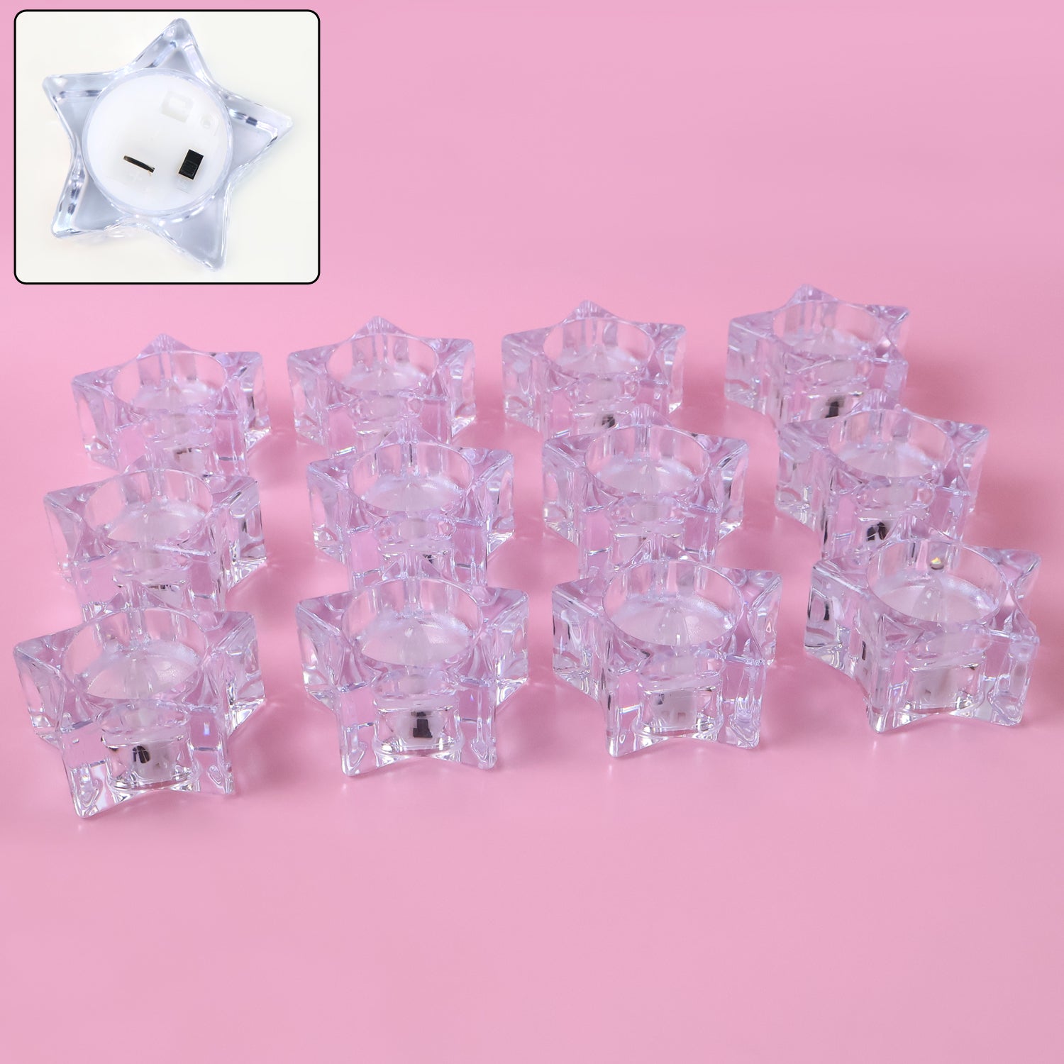 Set of 12 Wukusy LED crystal-effect flameless smokeless candles for elegant home decor, featuring realistic flame-like glow.