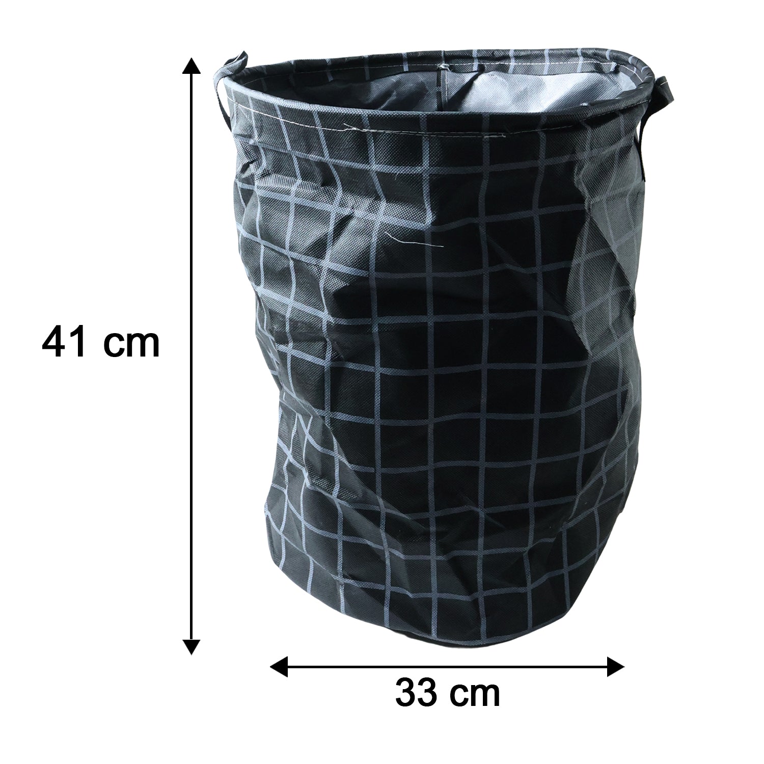 Foldable laundry storage basket by Wukusy, 44x35 cm, made of durable fabric, shown in open and folded positions.
