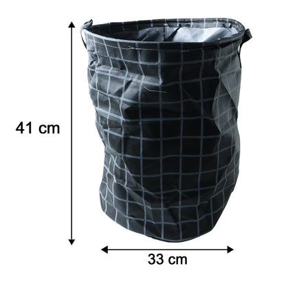 Foldable laundry storage basket by Wukusy, 44x35 cm, made of durable fabric, shown in open and folded positions.