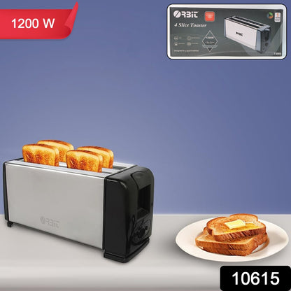 Wukusy Orbit adjustable pop-up toaster with 1200W power, featuring stainless steel finish and control dials for home kitchen use.