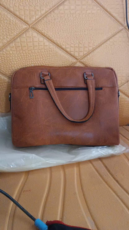 Wukusy premium faux leather multipurpose messenger briefcase with shoulder strap for office use, featuring a sleek, professional design.