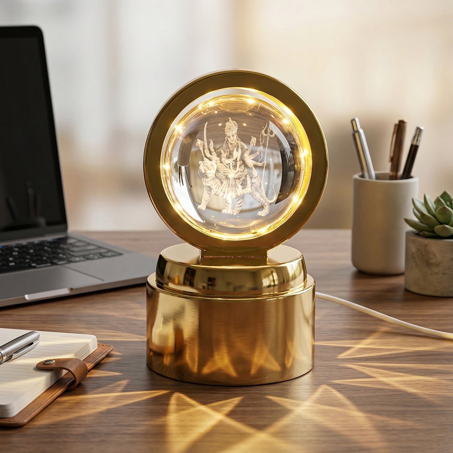 Wukusy 3D crystal ball LED night lamp featuring a goddess design, decorative glass night light for ambient lighting.