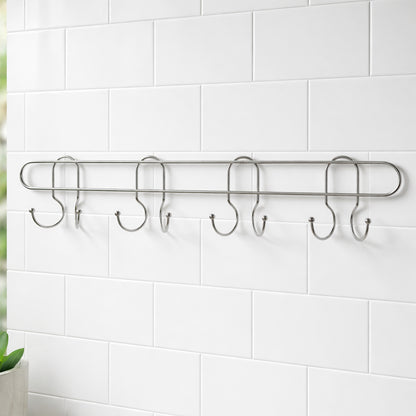Heavy duty stainless steel wall-mounted hook rack by Wukusy with multiple hooks for organizing tools and accessories.