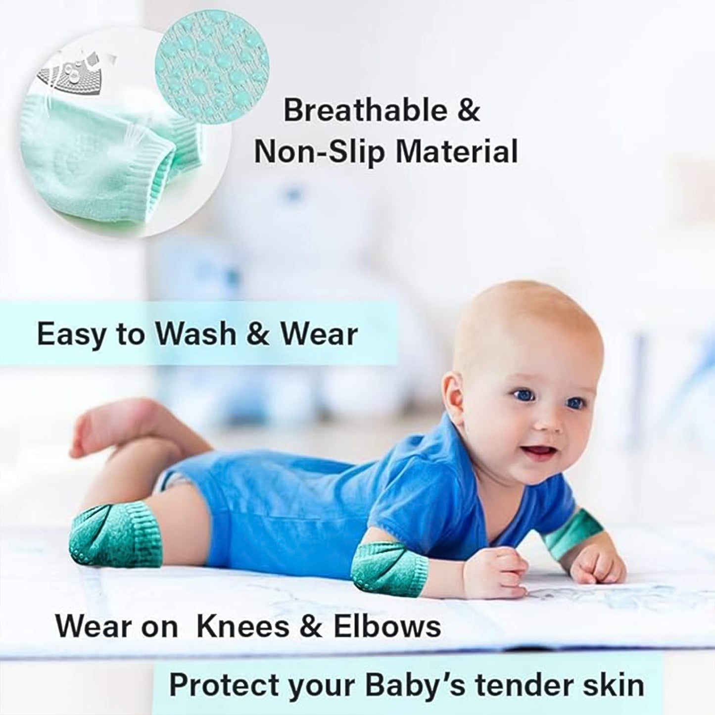 Mint green toddler wool knit leg warmer with knee guard by Wukusy, designed for baby care and warmth.