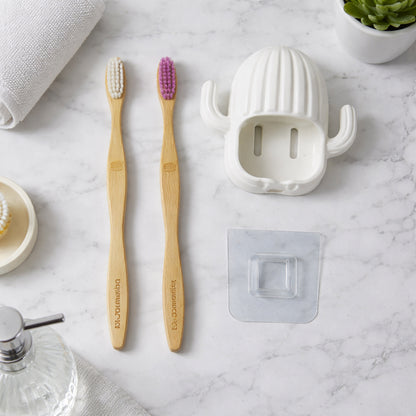 Wukusy premium wall-mounted toothbrush holder set with multiple compartments for toothbrushes and toothpaste storage.