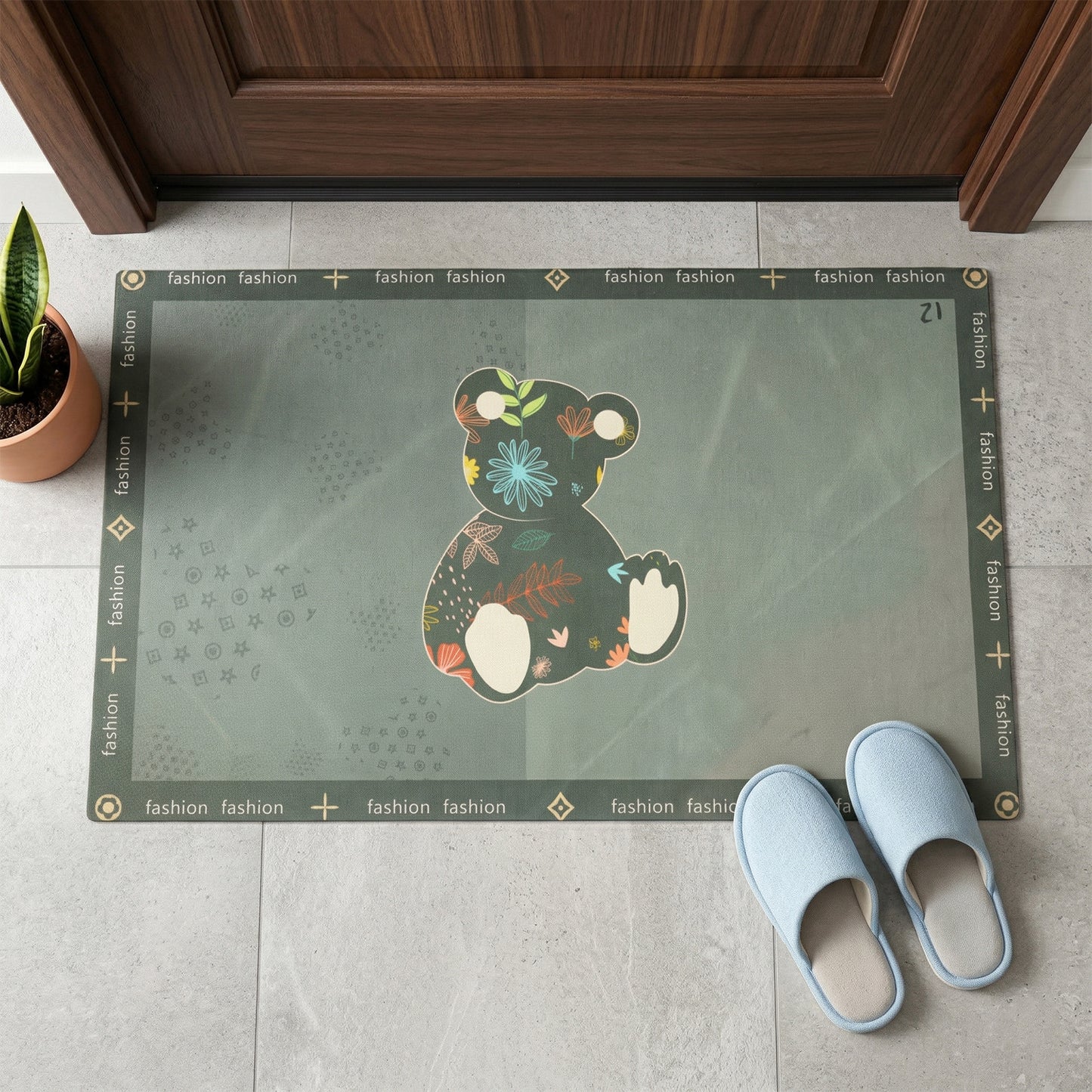 Wukusy premium designer anti-slip door mat with mixed pattern, textured surface, and rubber backing for safety and style.