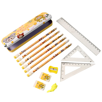 Colorful 14-in-1 Wukusy kids stationery kit with pencils, markers, scissors, and more in a compact carrying case.