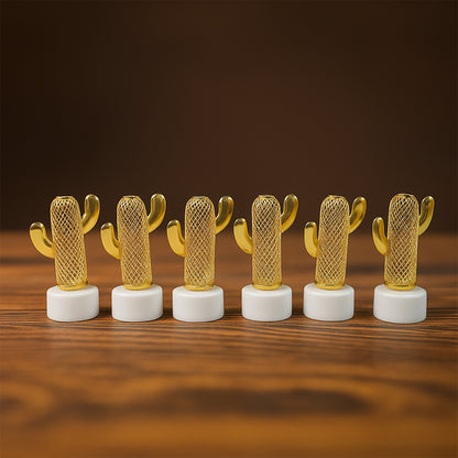 Set of 12 Wukusy decorative cactus-shaped flameless LED candles for home decor, featuring a cactus design and warm lighting.