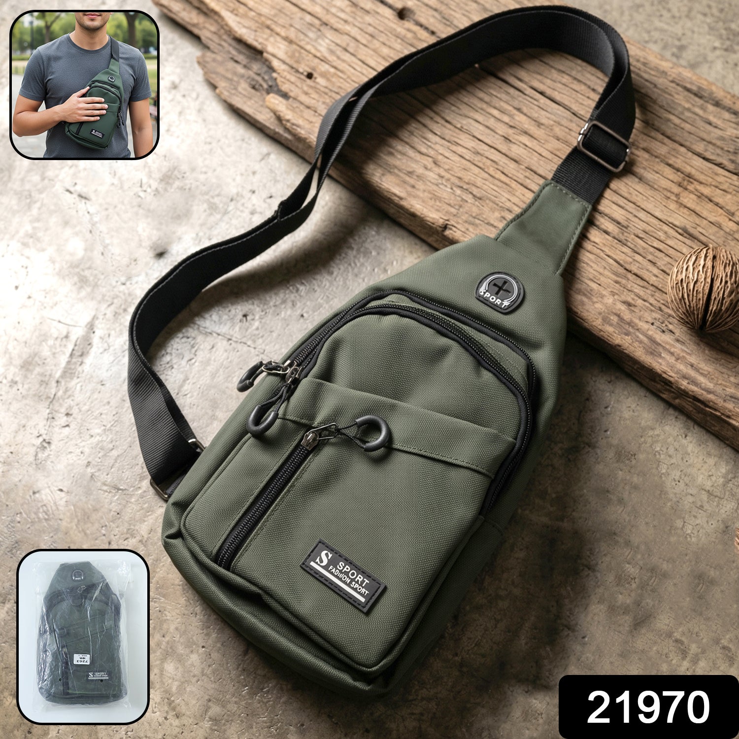 Wukusy durable waist bag with zipper, crossbody sling style, featuring multiple compartments and adjustable strap for everyday use.