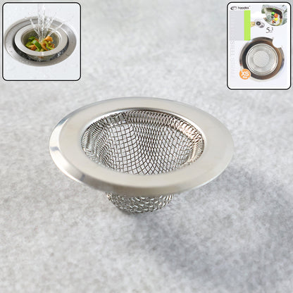Small stainless steel kitchen sink drain strainer and stopper, 7 cm, by Wukusy, shown in a close-up view.